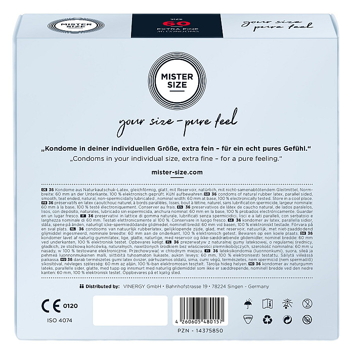 Презервативи Mister Size - pure feel - 60 (36 condoms), товщина 0,05 мм