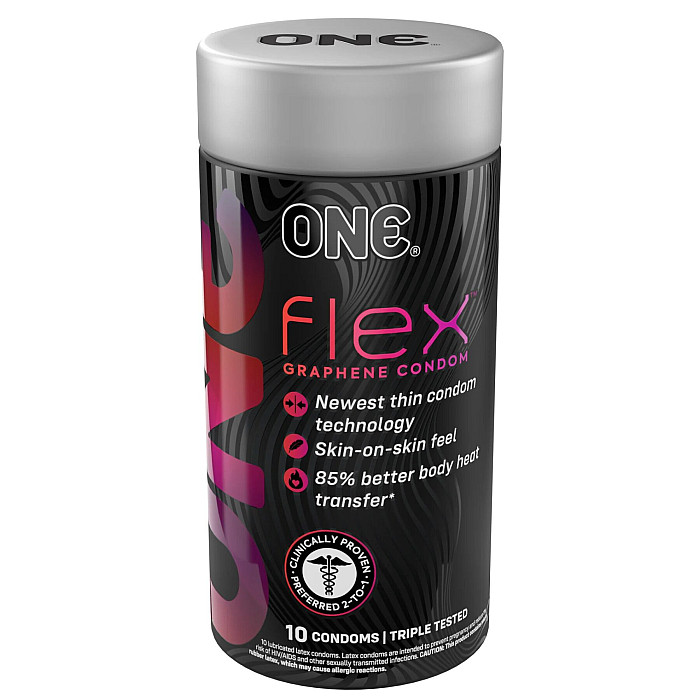 Презервативы ONE Flex Graphene, 10 шт, супертонкие, очень прочные, подарочная упаковка-тубус