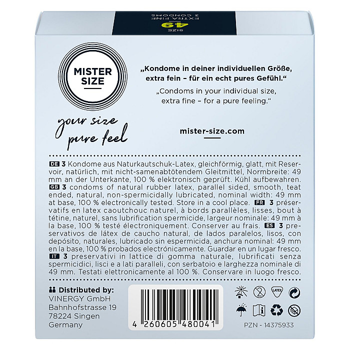 Презервативи Mister Size - pure feel - 49 (3 condoms), товщина 0,05 мм