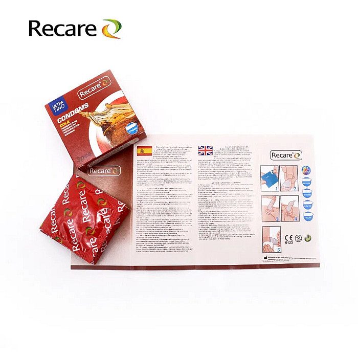 Презервативи Recare Cola Dotted&Ribbed Condoms 3 шт, з пухирцями та ребрами, аромат: Кола
