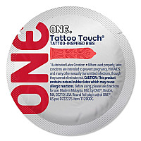 Презерватив ONE Tattoo Touch Red, 1 шт, красный, с рельефом в виде татуировки