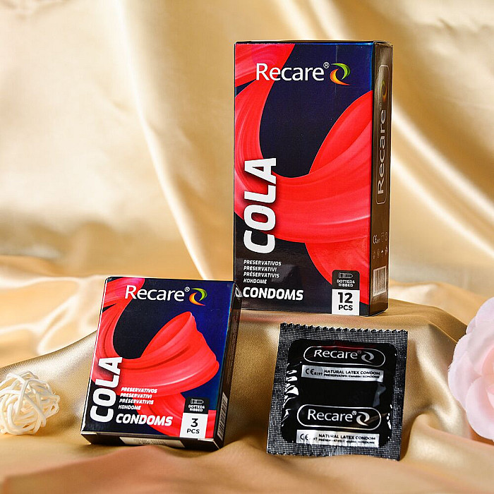 Презервативи Holographic Recare Cola Dotted&Ribbed Condoms 3 шт, з пухирцями і ребрами, аромат: Кола