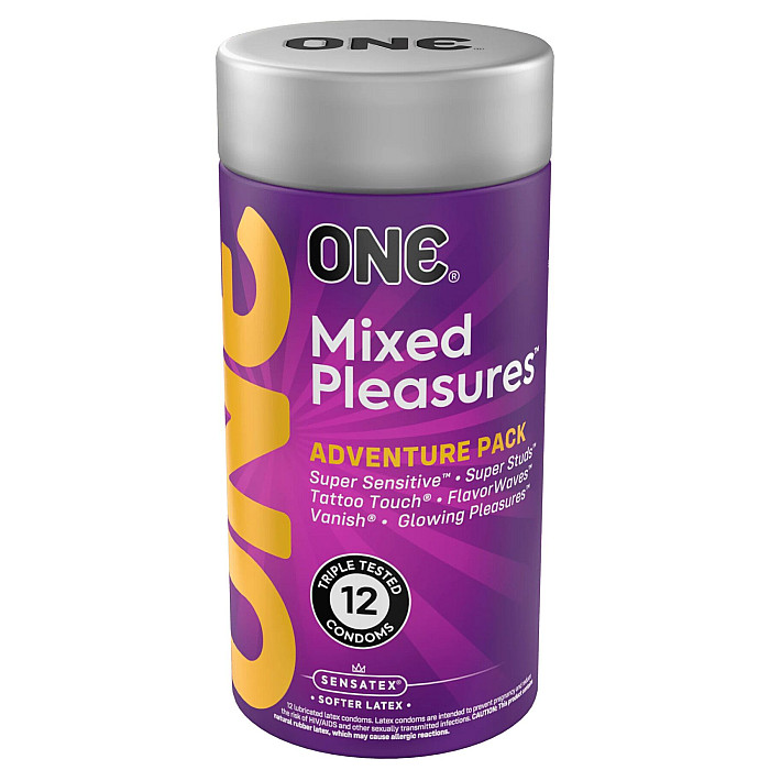 Презервативы ONE Mixed Pleasures, 12 шт, 6 видов, подарочная упаковка-тубус