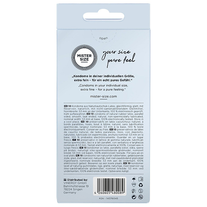 Презервативи Mister Size - pure feel - 53 (10 condoms), товщина 0,05 мм