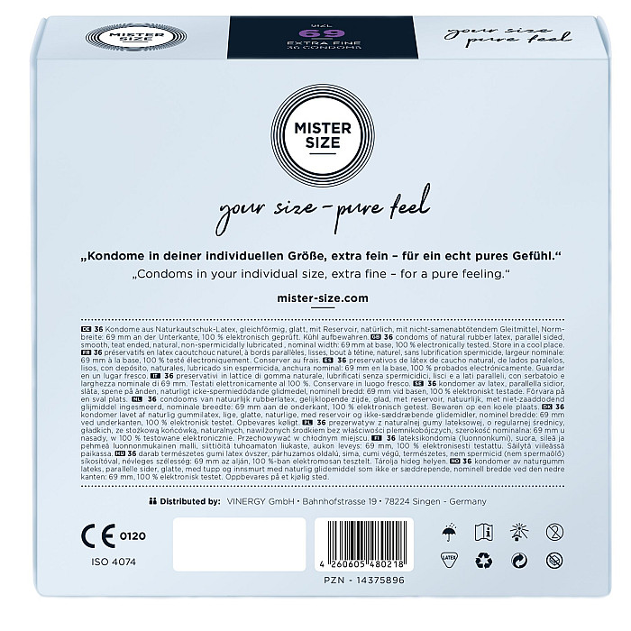 Презервативы Mister Size - pure feel - 69 (36 condoms), толщина 0,05 мм