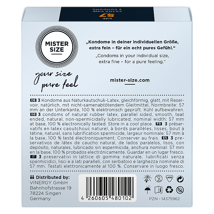 Презервативы Mister Size - pure feel - 57 (3 condoms), толщина 0,05 мм