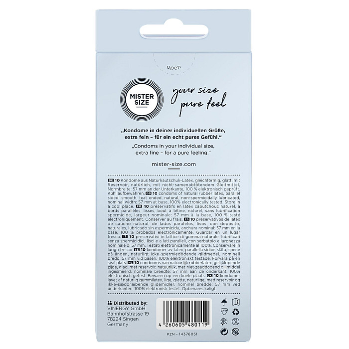 Презервативы Mister Size - pure feel - 57 (10 condoms), толщина 0,05 мм