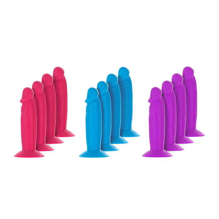 Набір фалоімітаторів ADDICTION Silly Willy 3.3” Silicone Dildo, 3 кольори, 12 шт