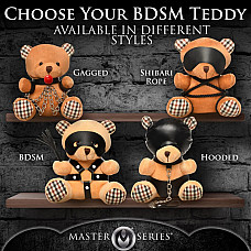 Плюшевый медвежонок HOODED Teddy Bear БДСМ в кожаном капюшоне с поводком, 23x16x12 см
