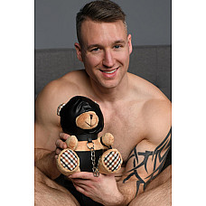 Плюшевый медвежонок HOODED Teddy Bear БДСМ в кожаном капюшоне с поводком, 23x16x12 см