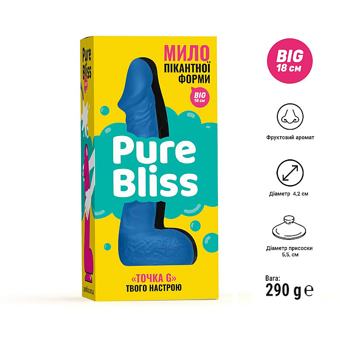 Крафтове мило-член із присоскою Pure Bliss BIG Dark Blue, натуральне