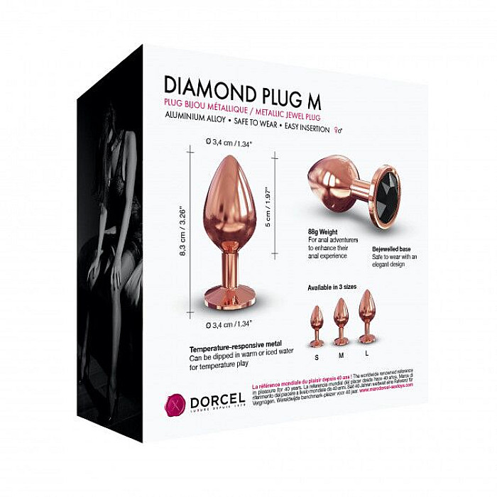 Металева анальна пробка із прикрасою у вигляді кристалу Dorcel - Diamond Plug Rose Gold M