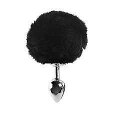 Металлическая анальная пробка М Art of Sex - Metal Butt plug Rabbit Tail Black, диаметр 3,4 см
