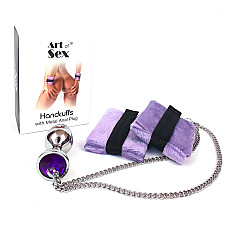Наручники з металевою анальною пробкою Art of Sex Handcuffs with Metal Anal Plug size M Purple
