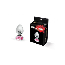 Металева анальна пробка з рожевим кристалом MAI Attraction Toys №73, довжина 8 см, діаметр 3 см