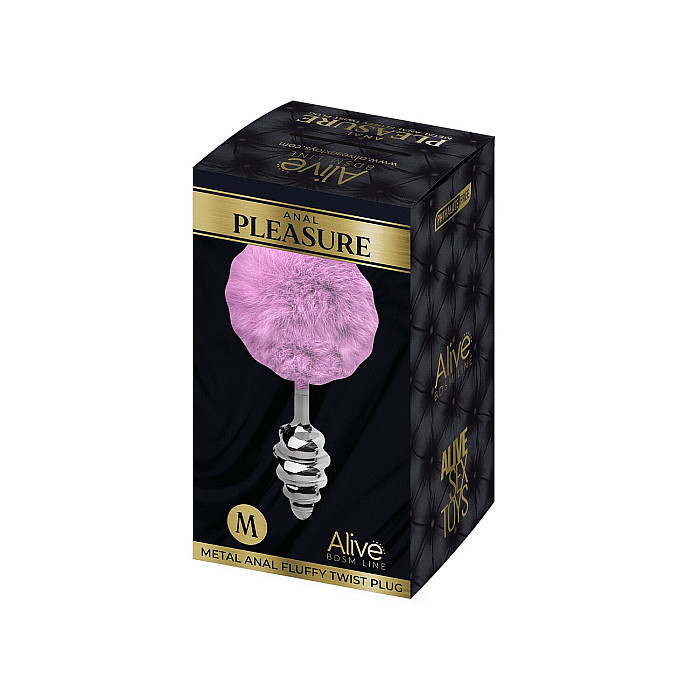 Металлическая анальная пробка Кроличий хвостик Alive Fluffy Twist Plug M Purple, диаметр 3,4 см