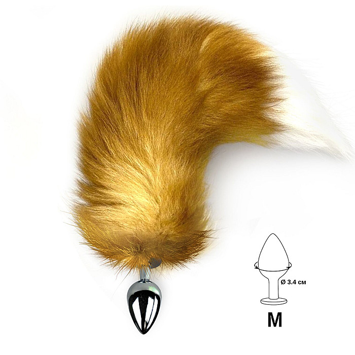 Металева анальна пробка з хвостом із натурального хутра Art of Sex size M Red fox