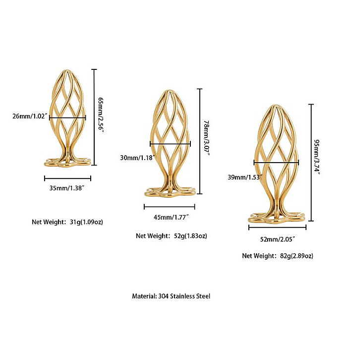 Металлическая анальная пробка LOCKINK SEVANDA Hollow Spiral Golden, L, золотистая, диаметр 3,9 см