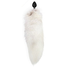 Силіконова анальна пробка з хвостом із натурального хутра Art of Sex size M White fox