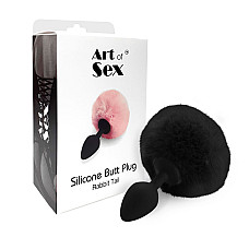 Силіконова анальна пробка М Art of Sex - Silicone Bunny Tails Butt plug Black, діаметр 3,5 см