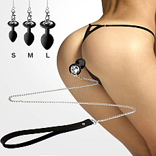 Силіконова анальна пробка Art of Sex Metal Anal Plug with Leash size L з повідцем Black