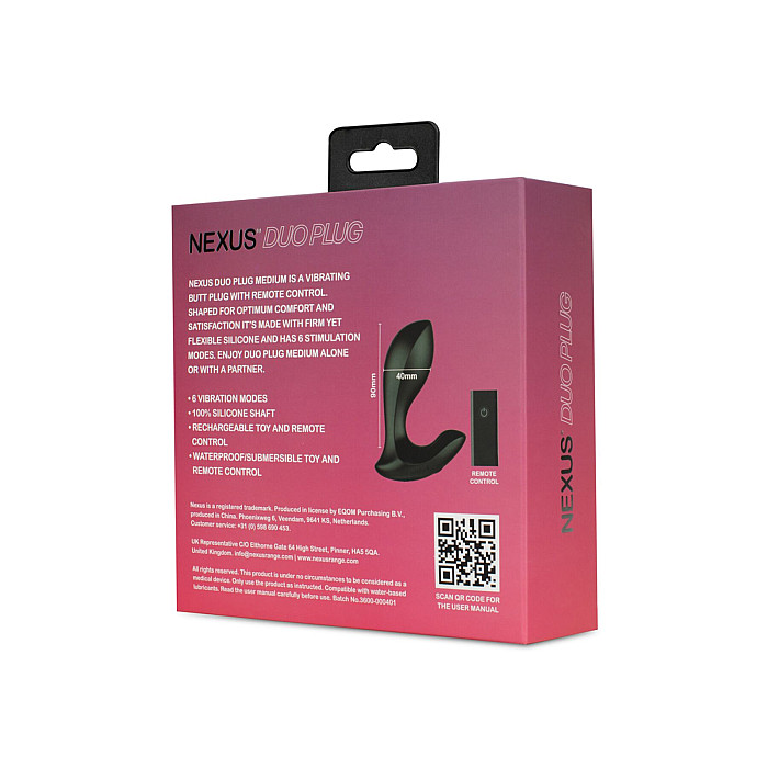 Анальная вибропробка Nexus DUO Plug Medium, пульт ДУ
