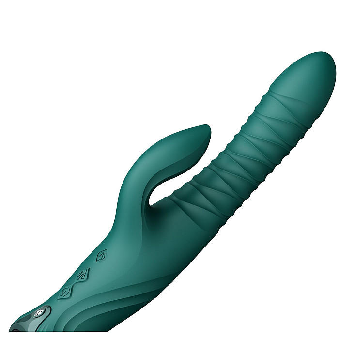 Смарт пульсатор-кролик с вибрацией Zalo Mose 2 Turquoise Green, подогрев до 42°C, кристалл Swarovski