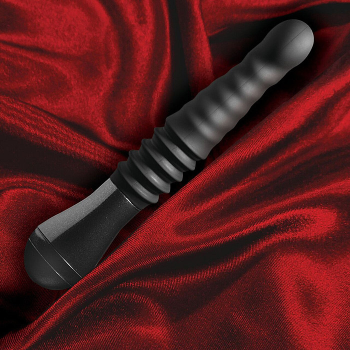 Пульсатор Blush Temptasia – Lazarus Thrusting Dildo – Black, ребристый ствол, 3 скорости
