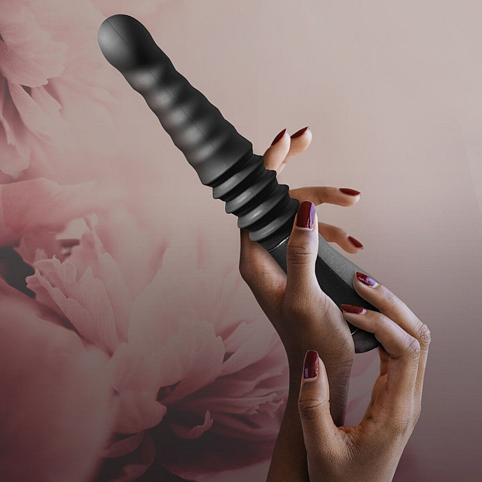 Пульсатор Blush Temptasia – Lazarus Thrusting Dildo – Black, ребристый ствол, 3 скорости