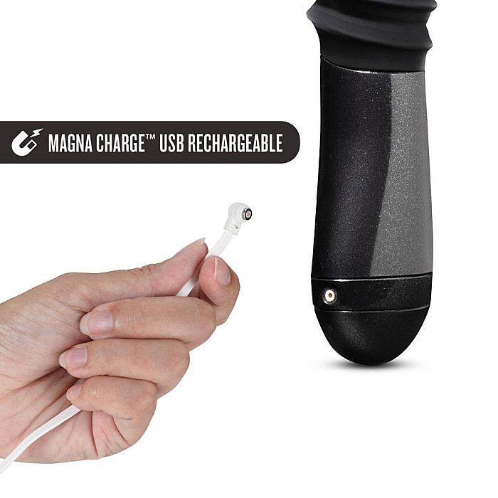 Пульсатор Blush Temptasia – Lazarus Thrusting Dildo – Black, ребристый ствол, 3 скорости
