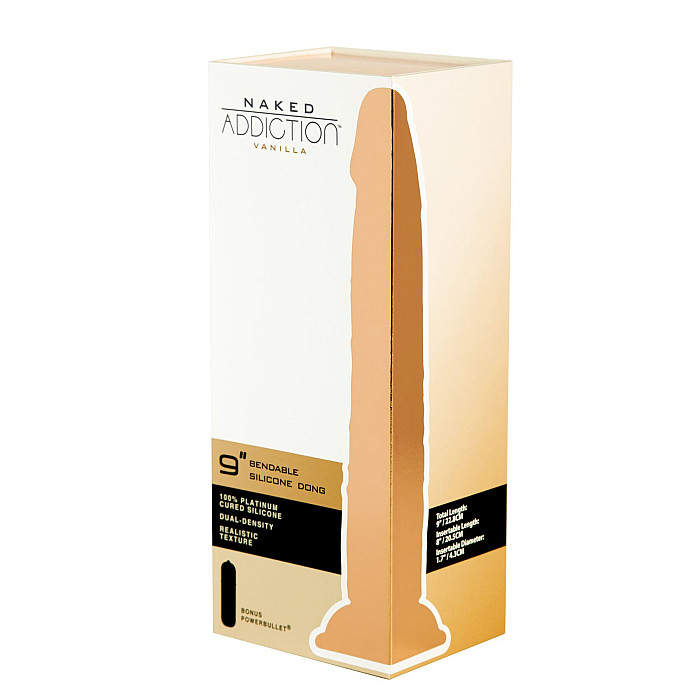 Фаллоимитатор Naked Addiction — 9″ Silicone Dual Density Bendable Dildo Vanilla, вибропуля в подарок