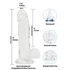 Прозрачный фаллоимитатор на присоске ADDICTION — Clear Dildo with Balls 8″, вибропуля в подарок