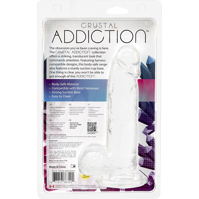 Прозрачный фаллоимитатор на присоске ADDICTION — Clear Dildo with Balls 8″, вибропуля в подарок