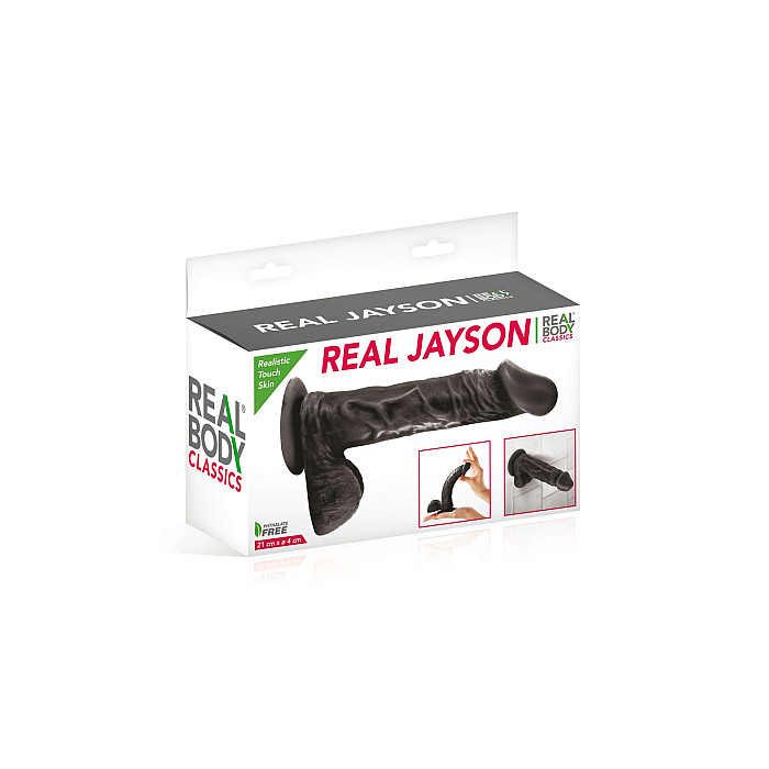 Фалоімітатор на присосці Real Body — Real Jayson Black, TPE, діаметр 4 см
