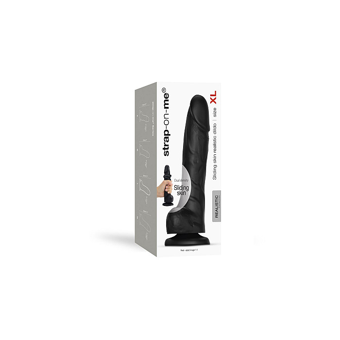Реалистичный фаллоимитатор Strap-On-Me Sliding Skin Realistic Dildo Black XL, эффект подвижной кожи