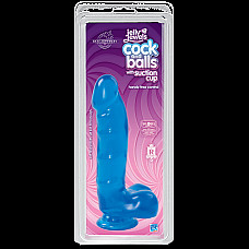 Фаллоимитатор Doc Johnson Jelly Jewels Cock & Balls Blue, диаметр 3,6см, антибактериальный ПВХ