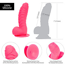 Ребристый фаллоимитатор на присоске ADDICTION — Tom 7″ Dildo With Balls — Pink, вибропуля в подарок