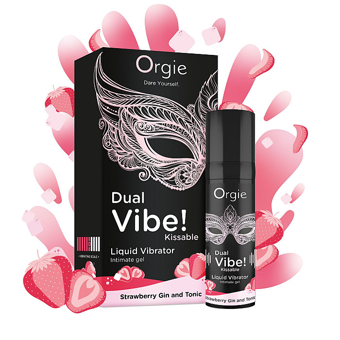 Рідкий вібратор Orgie Dual Vibe! Strawberry Gin & Tonic Kissable Liquid Vibrator, 15 мл