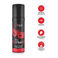 Жидкий вибратор Orgie Sexy Vibe! Hot, 15 мл, согревающий, очень мощный, со вкусом клубники