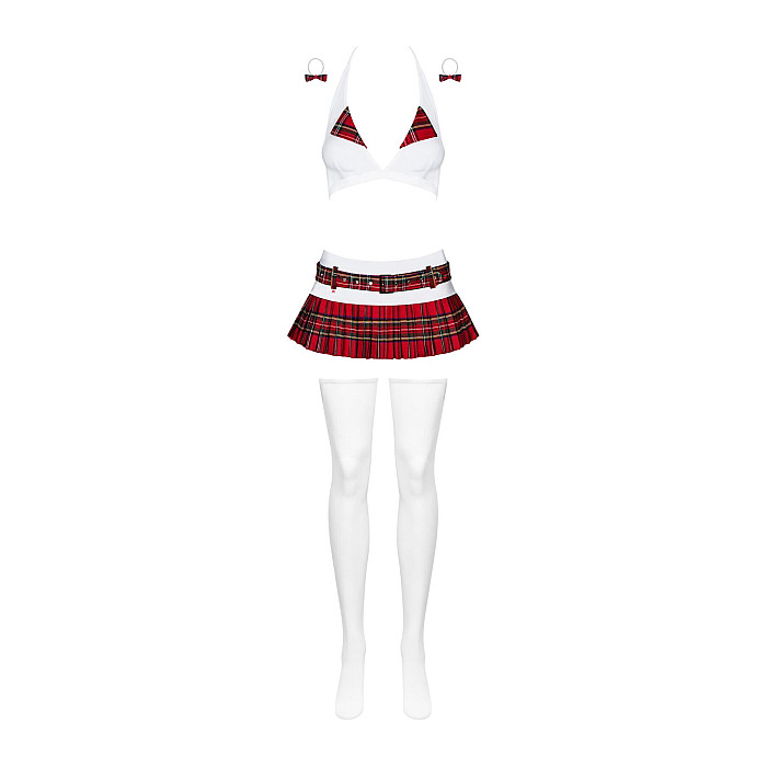 Еротичний костюм школярки з мініспідницею Obsessive Schooly 5pcs costume L/XL, біло-червоний, топ, с
