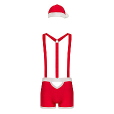 Чоловічий еротичний костюм Санта-Клауса Obsessive Mr Claus L/XL, боксери на підтяжках, шапочка з пом