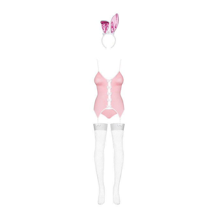 Еротичний костюм зайчика Obsessive Bunny suit 4 pcs costume pink L/XL, рожевий, топ з підв’язками, т