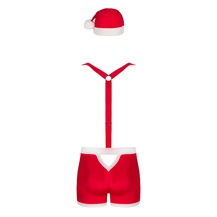 Мужской эротический костюм Санта-Клауса Obsessive Mr Claus 2XL/3XL, боксеры на подтяжках, шапочка с