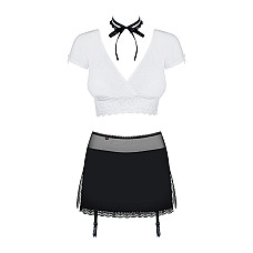 Еротичний костюм секретарки Obsessive Secretary suit 5pcs black S/M, чорно-білий, топ, спідниця, стр