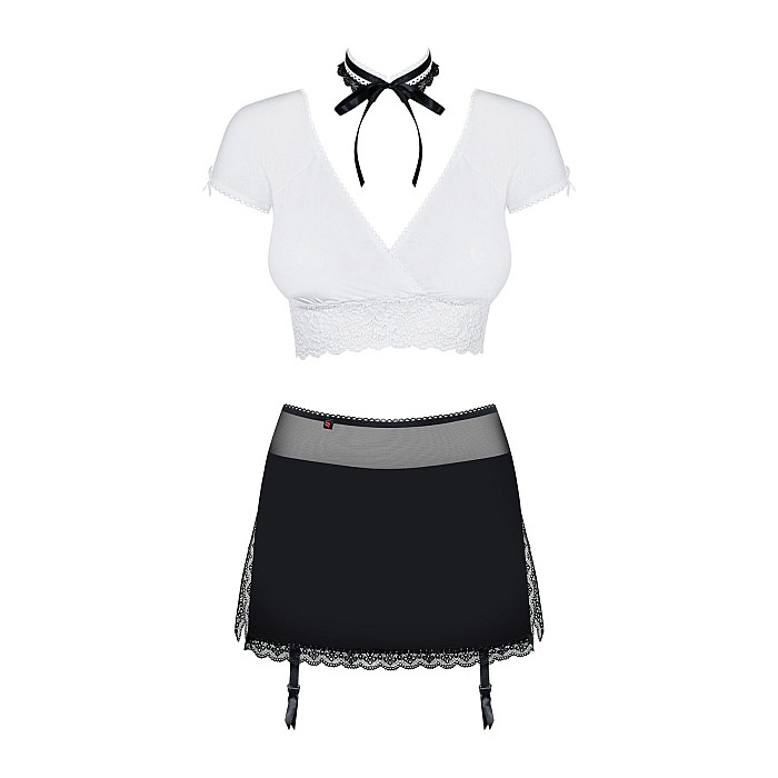 Эротический костюм секретарши Obsessive Secretary suit 5pcs black S/M, черно-белый, топ, юбка, стрин