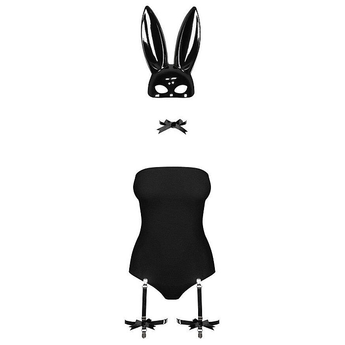 Еротичний костюм кролика Obsessive Bunny costume L/XL, black, боді, чокер, гартери, панчохи, маска