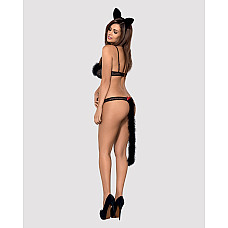 Эротический костюм гепарда Obsessive Gepardina 3 pcs costume S/M, черный, меховая отделка, монокини,