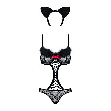 Эротический костюм гепарда Obsessive Gepardina 3 pcs costume S/M, черный, меховая отделка, монокини,