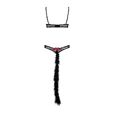 Эротический костюм гепарда Obsessive Gepardina 3 pcs costume L/XL, черный, меховая отделка, монокини