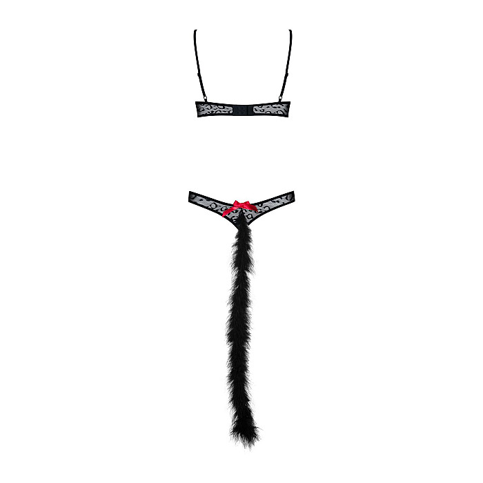 Еротичний костюм гепарду Obsessive Gepardina 3 pcs costume L/XL, чорний, хутряне оздоблення, монокін